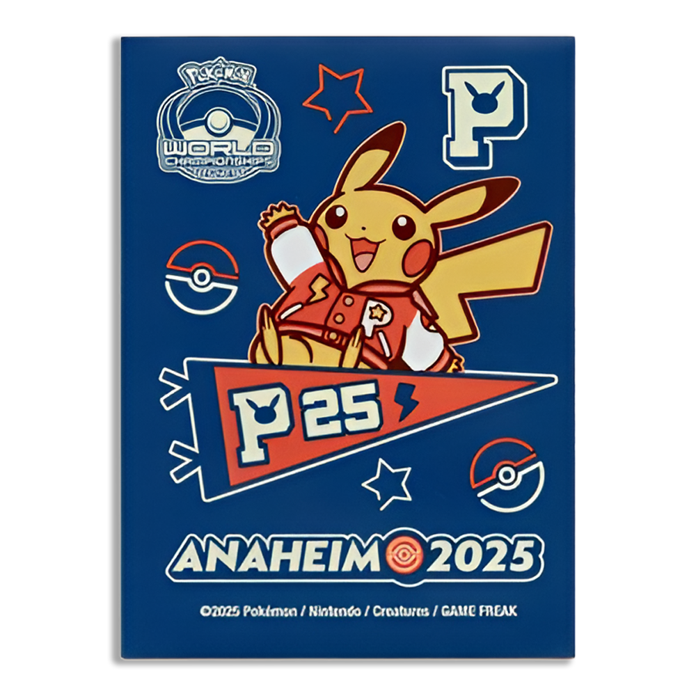 2025 Pokemon Worlds Anaheim Exclusive Varsity Blue Pikachu Sleeves 65ct